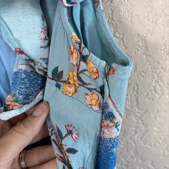 Maeve Anthropology Size 4 Rosalia Wrap Dress Blue Floral Ruffled Sleeveless - Picture 7 of 10